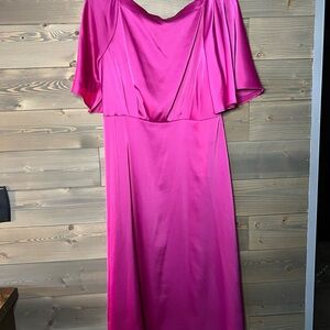 Banana Republic Vibrant Pink Midi Flutter Sleeve Dress Size 8